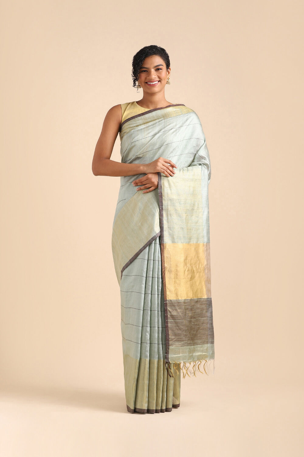 Light Green Pure Tussar Silk Bhagalpuri Saree image number null