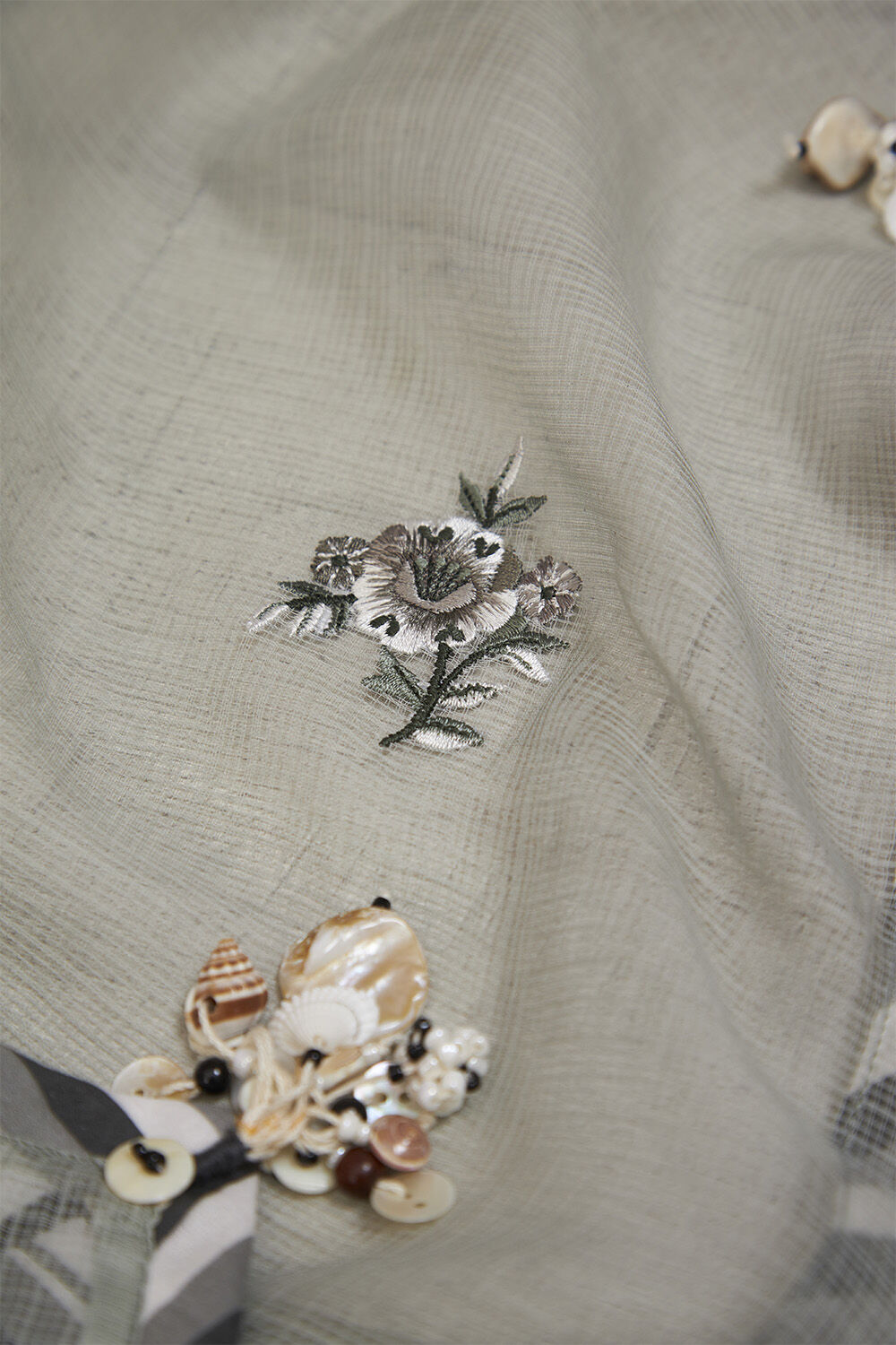 Grey Pure Kota Embroidered Saree image number null