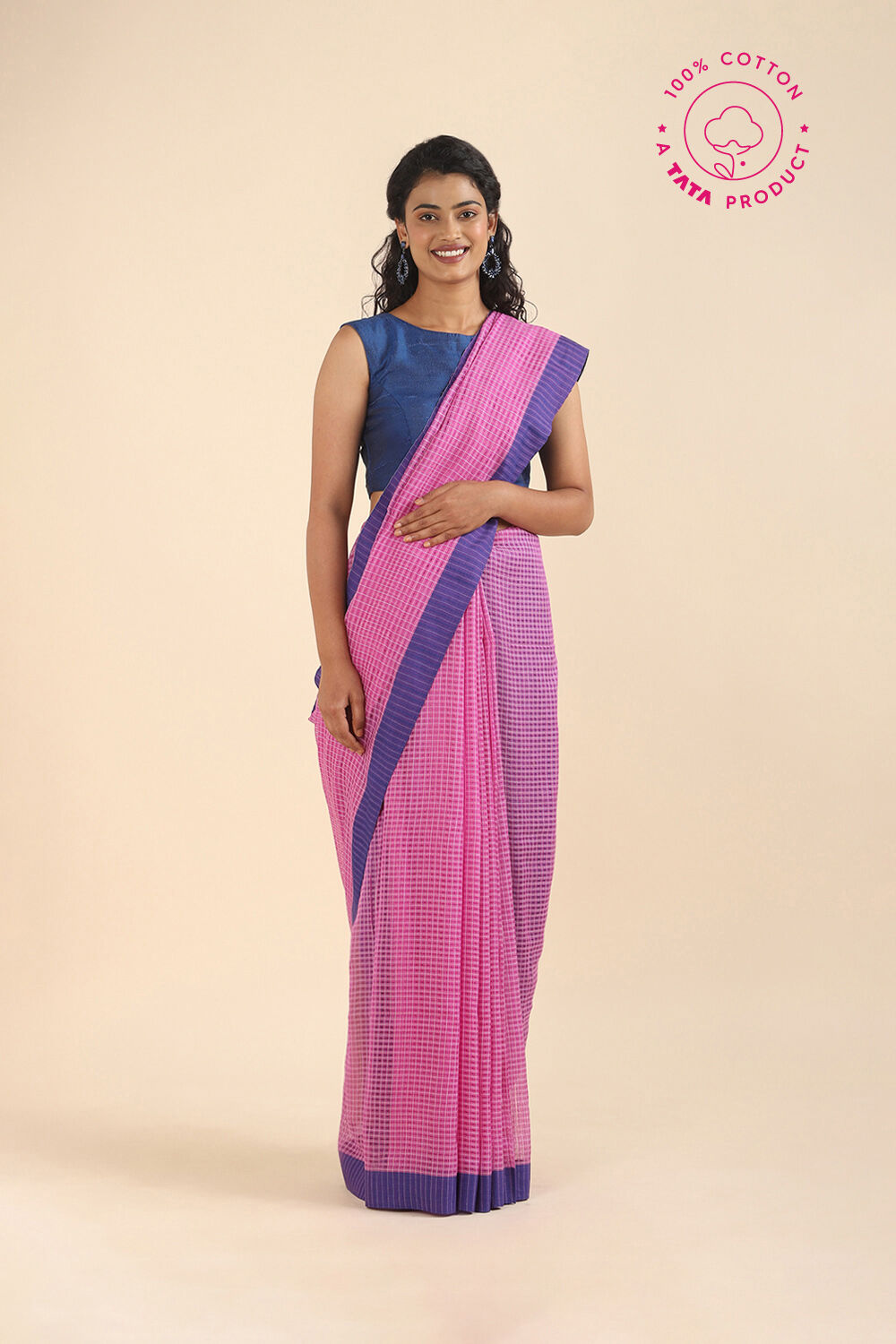 Light Violet Pure Cotton Bengal Saree image number null