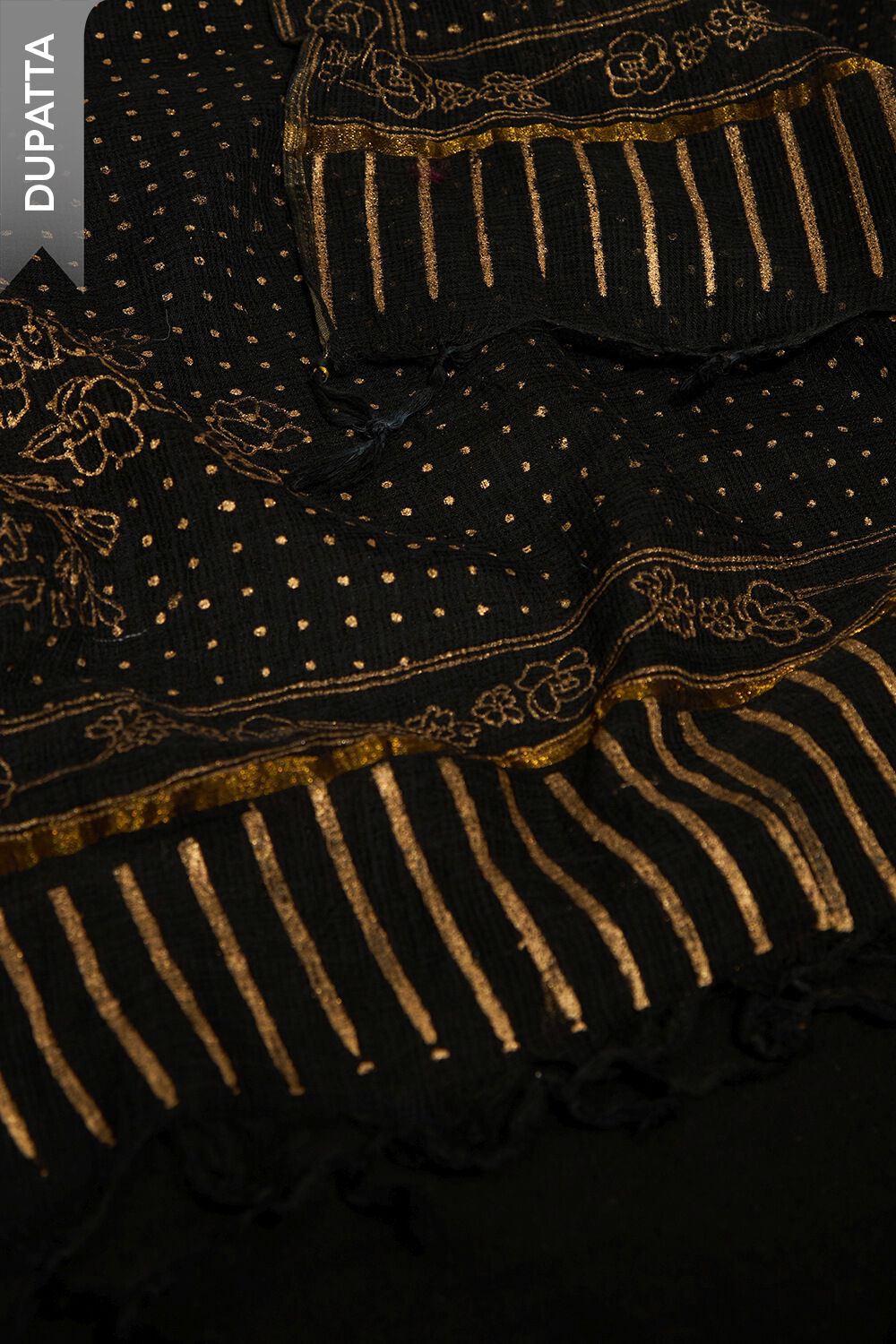 Black Embroidered Pure Cotton Unstitched Suit Set image number null