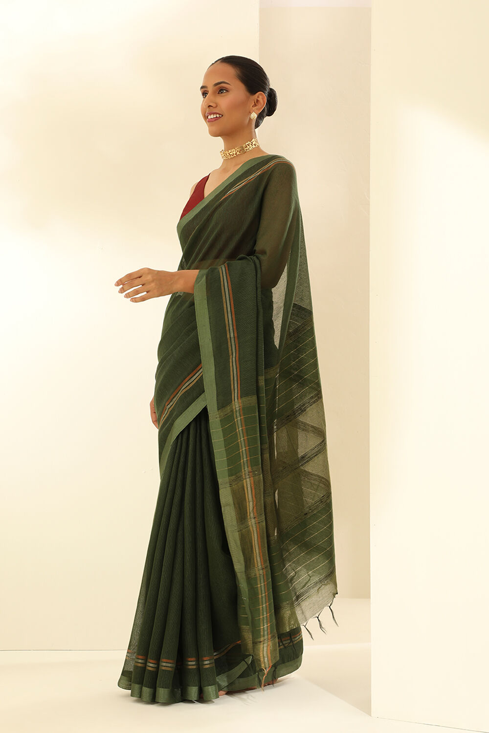 Green Pure Tussar Silk Woven Bhagalpuri Saree image number null