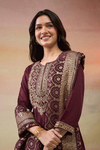 Dark Red Pure Viscose Embroidered Kurta Set thumbnail image number null