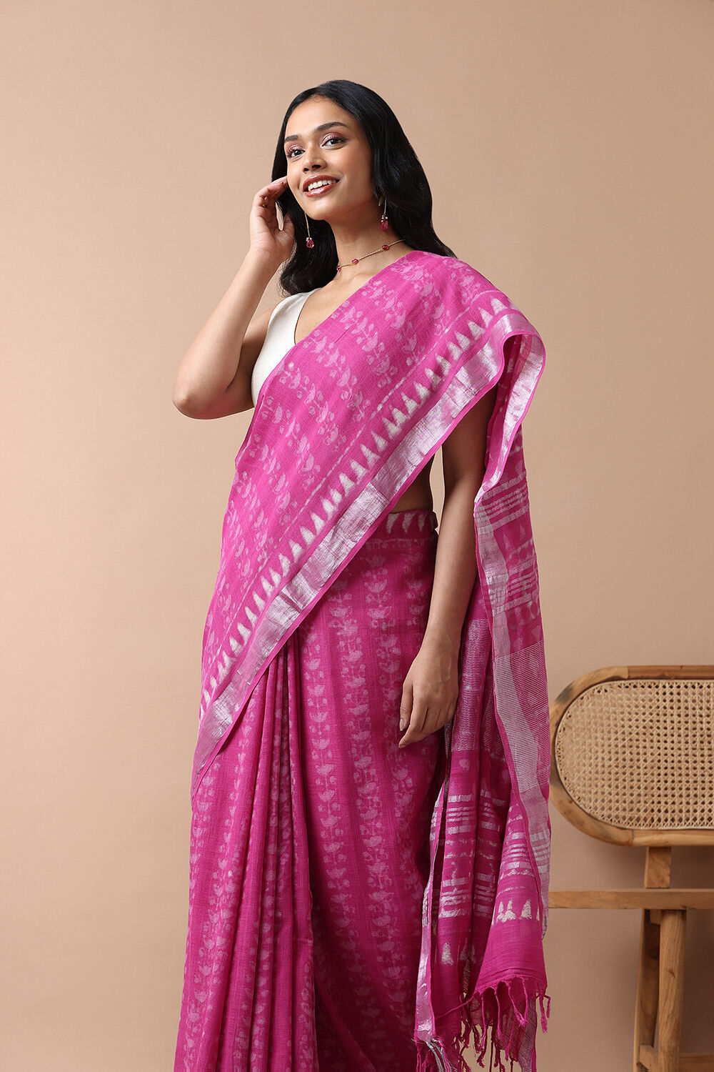 Pink Cotton Viscose Rajasthan Block Printed Saree image number null