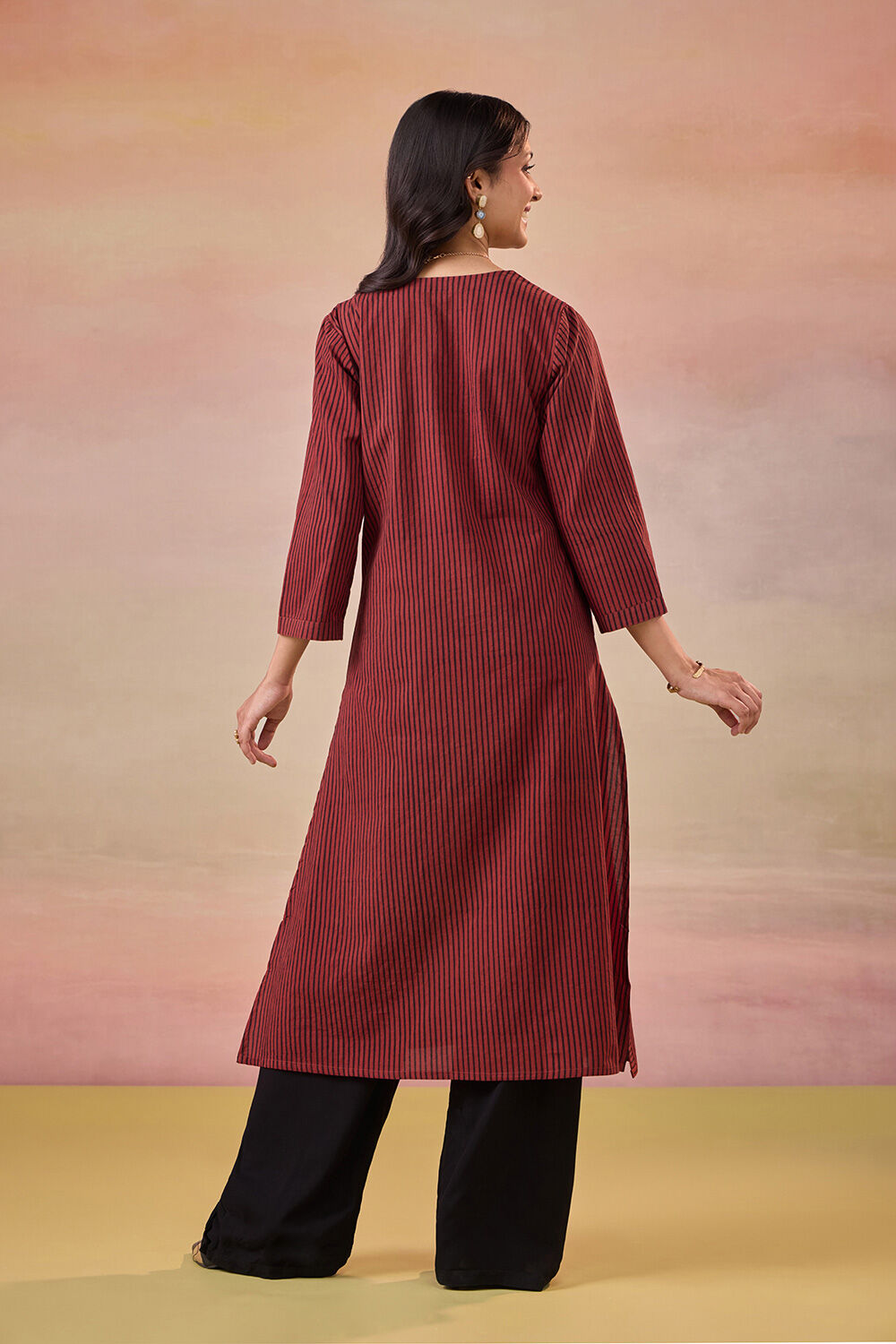 Red Pure Cotton Ajrakh Kurta image number null