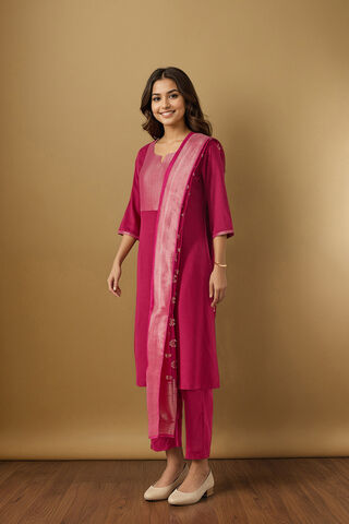 Dark Pink Pure Viscose Brocade Kurta Set thumbnail image number null