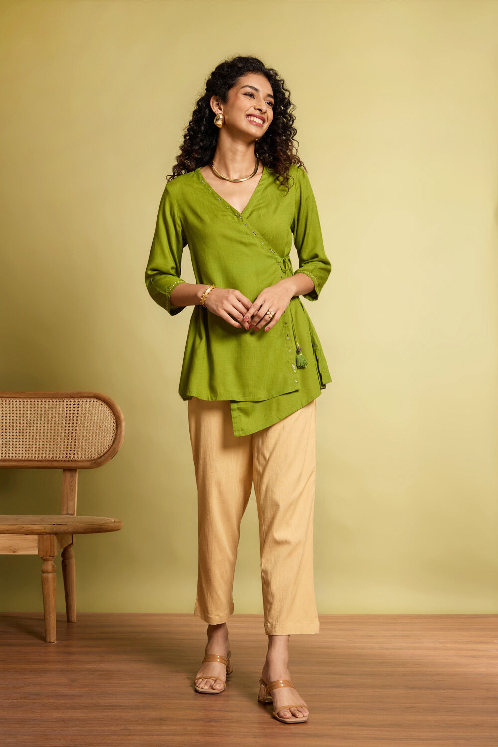 Dark Green Viscose Embroidered Short Top image number null