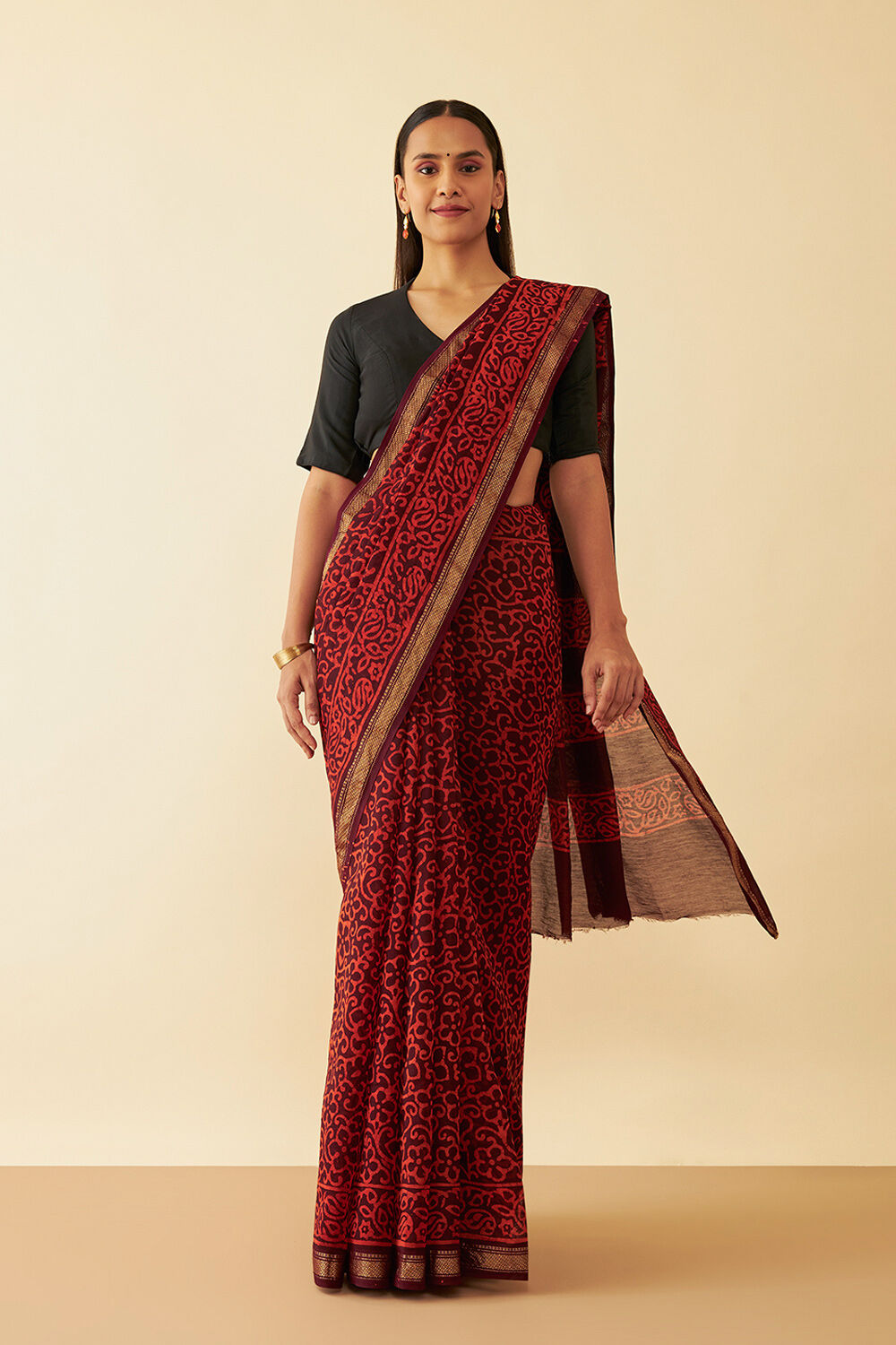 Brown Ujjain Pure Silk Cotton Batik Saree image number null