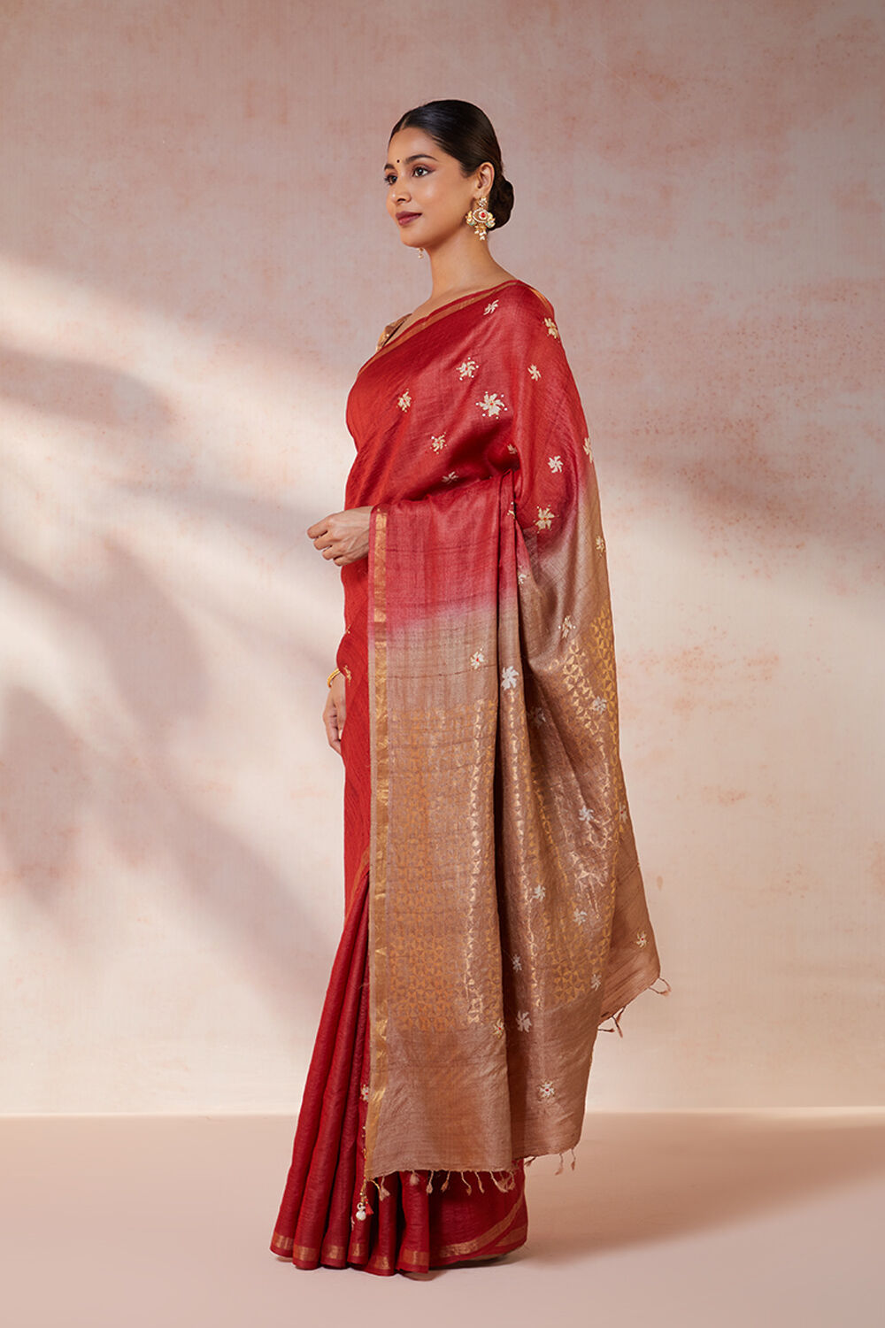Red Chattisgarh Pure Tussar Silk Hand Painted Saree image number null