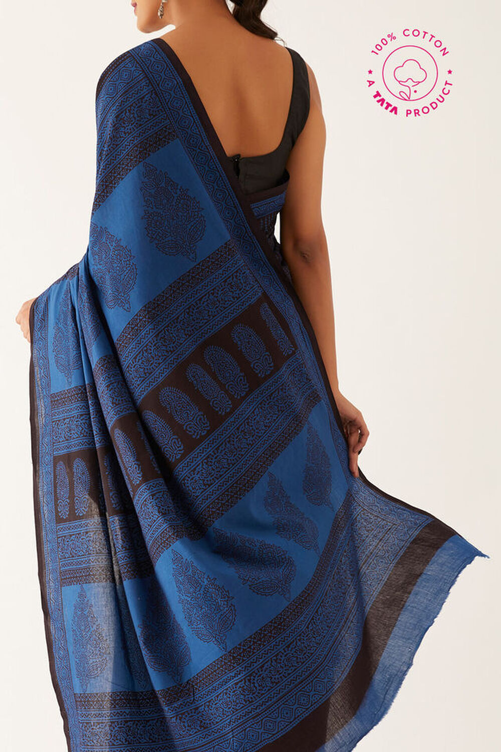 Blue Pure Cotton Bagh Printed Saree image number null