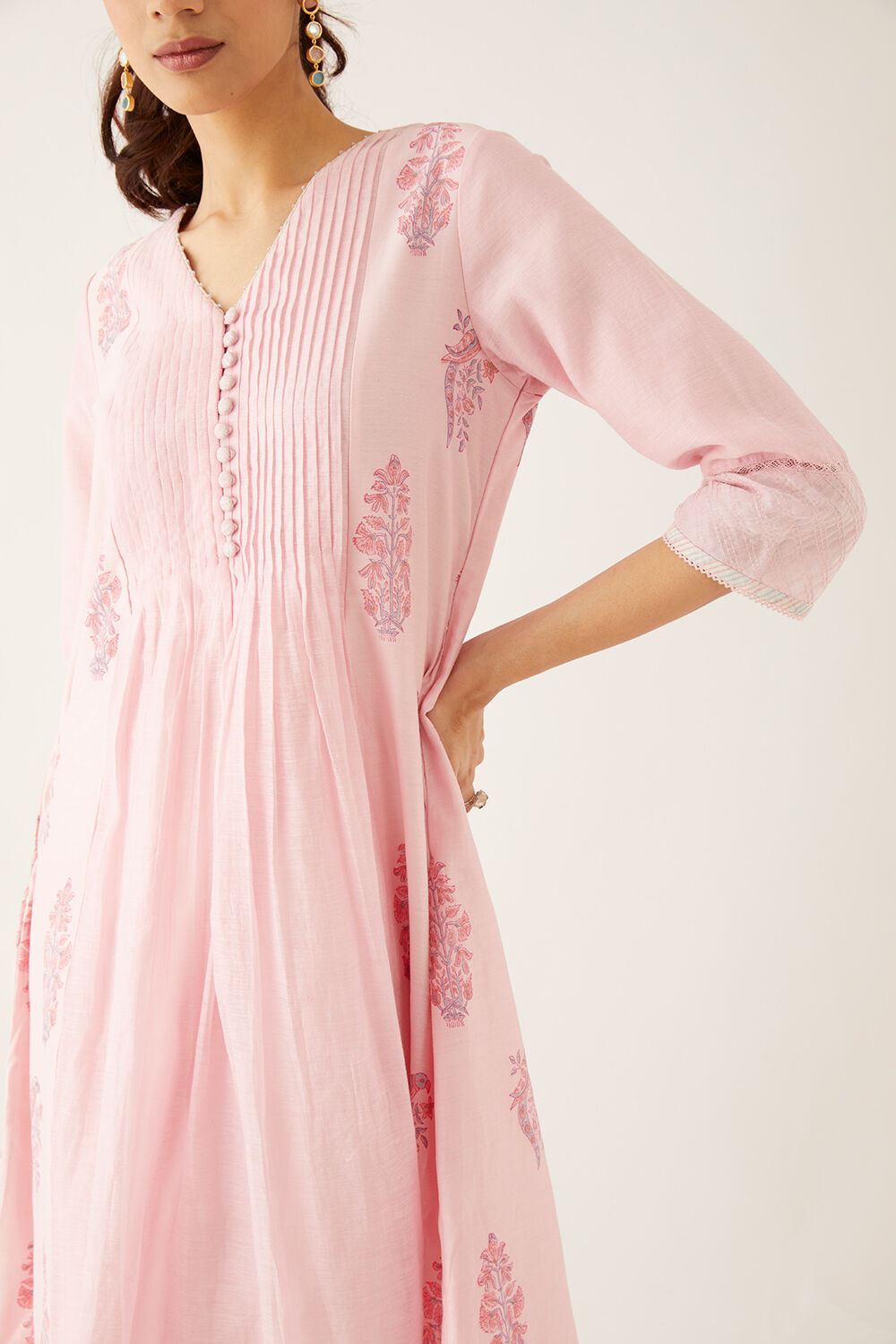Light Pink Silk Cotton Block Printed Kurta Set image number null