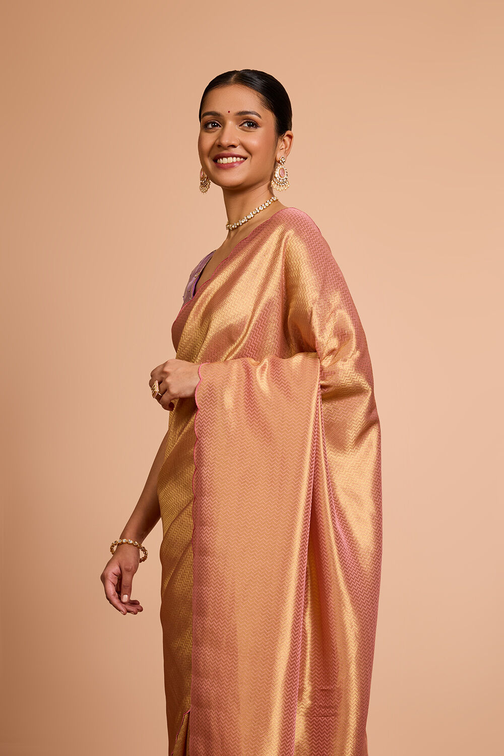 Pink Woven Viscose Tissue Saree image number null