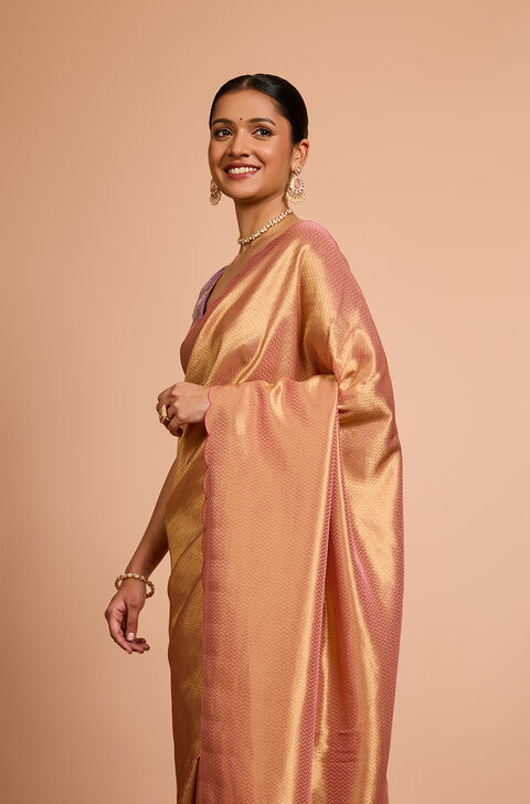 Pink Woven Viscose Tissue Saree