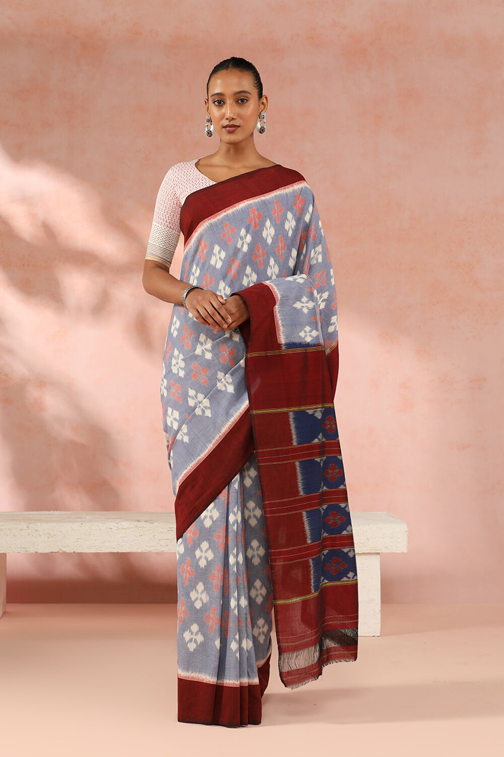 Blue Pure Cotton Pochampalli Ikat Saree image number null