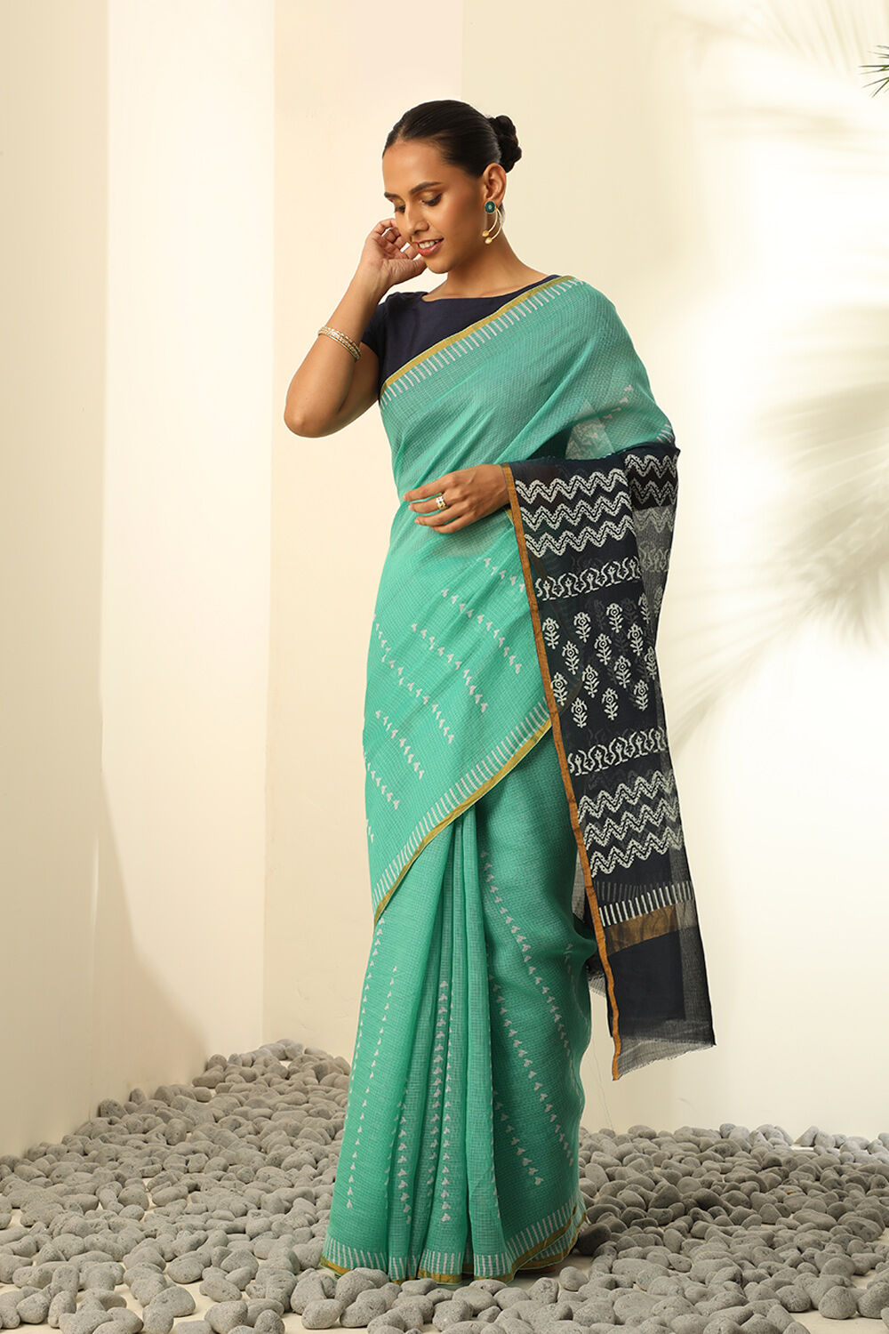 Green Pure Silk Kota Block Printed Saree image number null