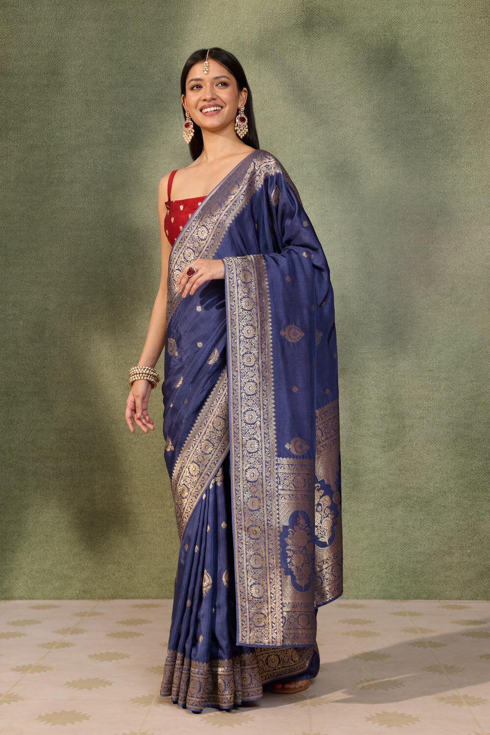 Blue Woven Pure Viscose Saree image number null
