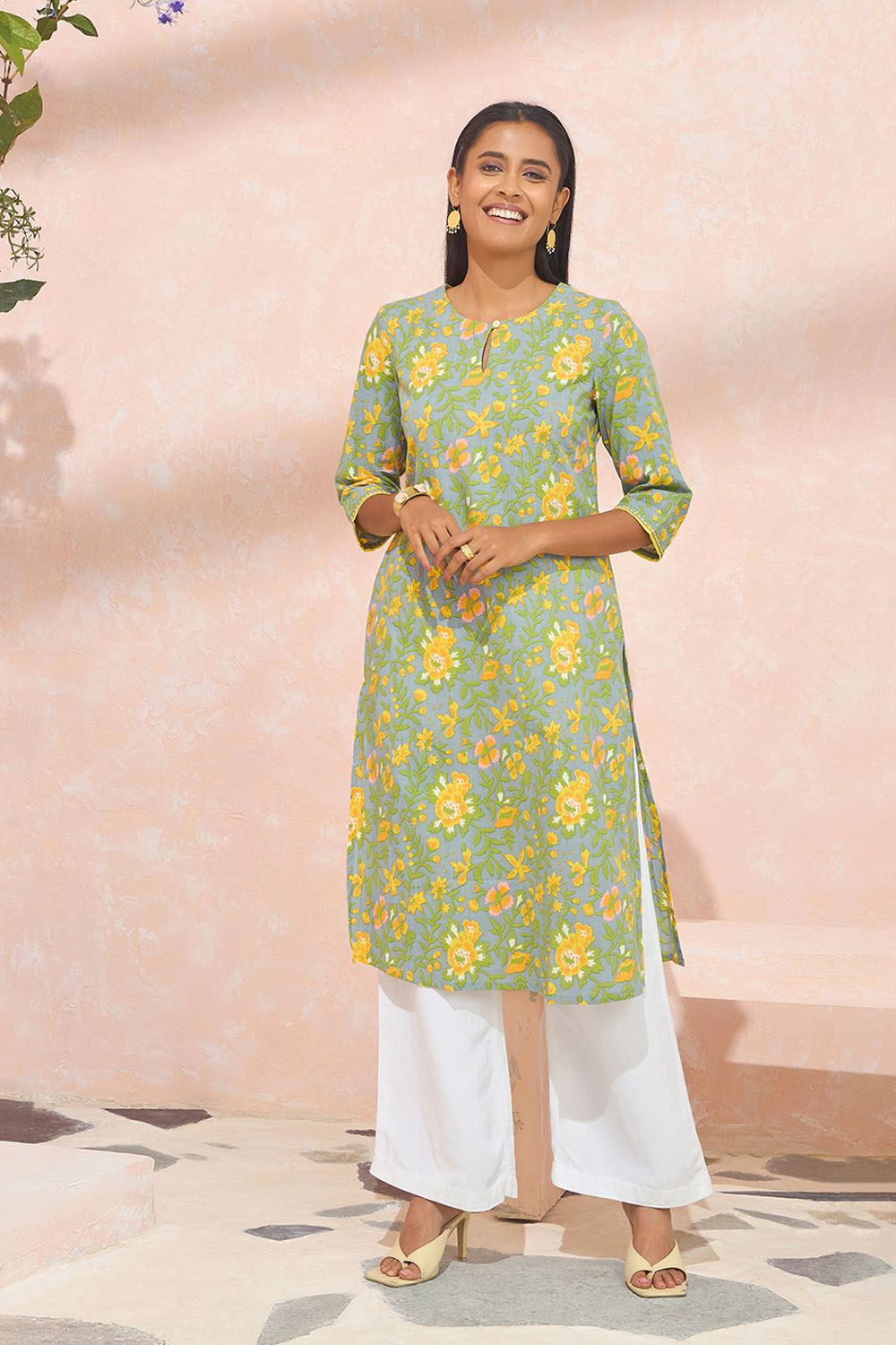 Light Green Screen Printed Pure Cotton Kurta image number null