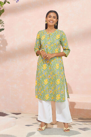 Light Green Screen Printed Pure Cotton Kurta thumbnail image number null