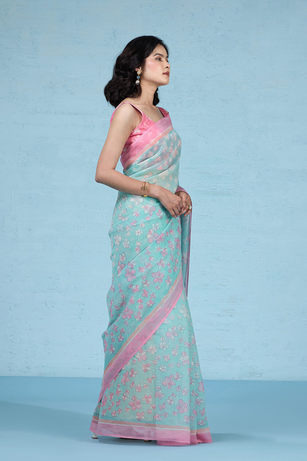 Blue Rajasthan Pure Silk Cotton Printed Sanganeri Saree image number null