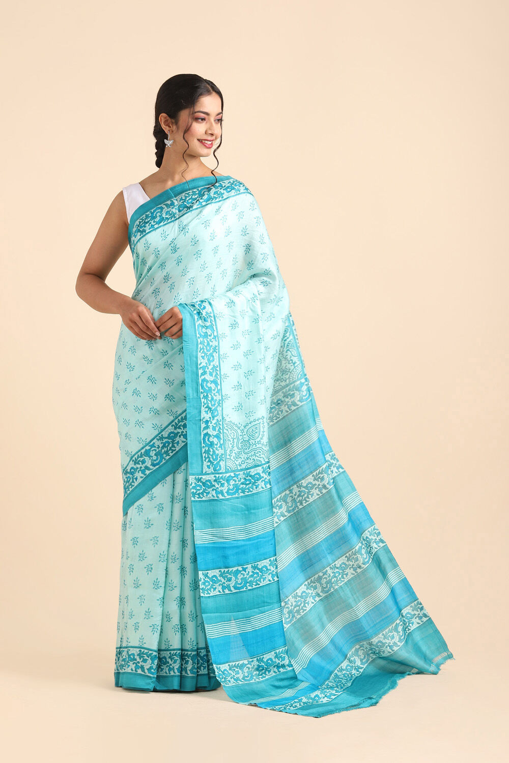 Light Blue Pure Silk Printed Saree image number null