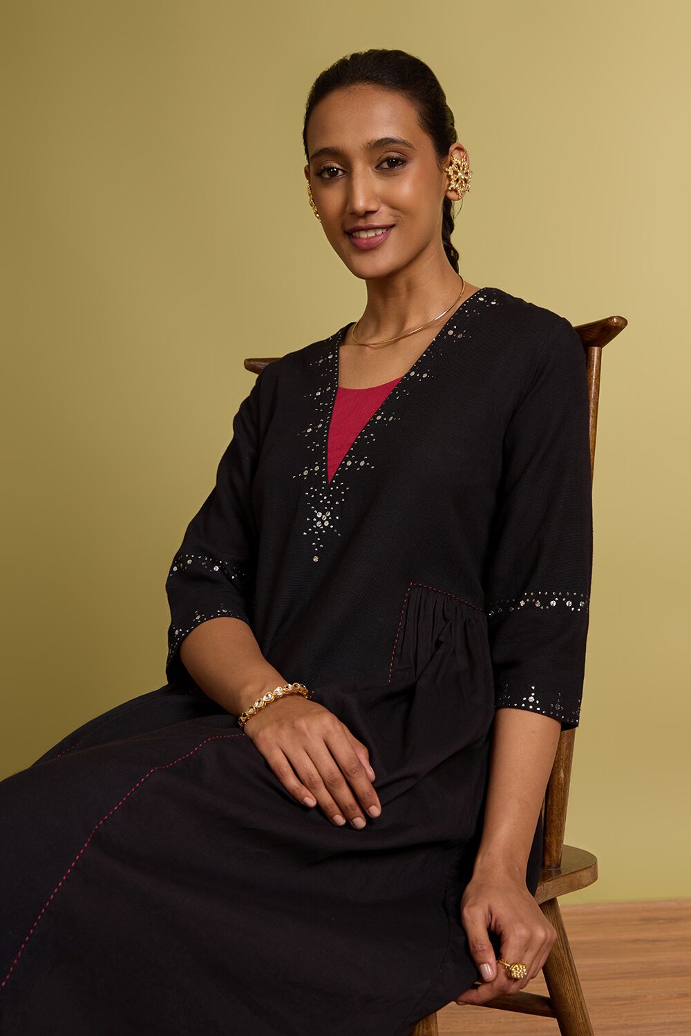 Black Viscose Cotton Mukaish Kurta Set image number null