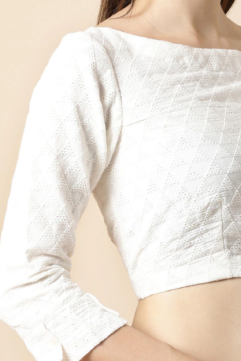 White Cotton Embroidered Blouse image number null