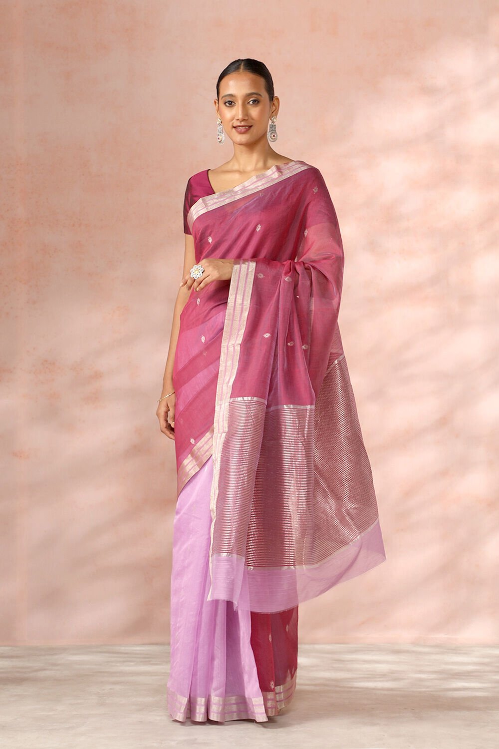 Purple Chanderi Pure Silk Cotton Woven Saree image number null