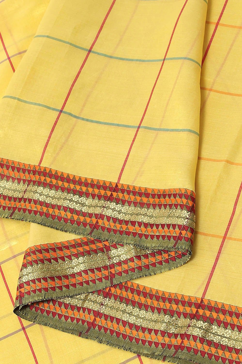 Yellow Pure Silk Maheshwari Saree image number null