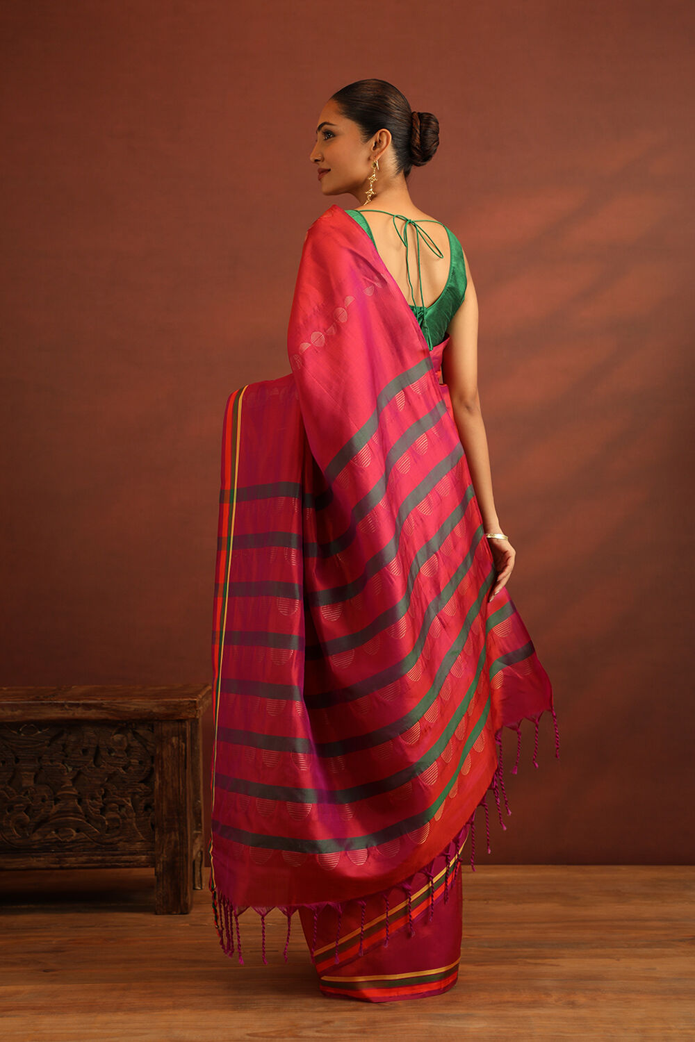 Dark Pink Woven Pure Soft Silk Saree image number null