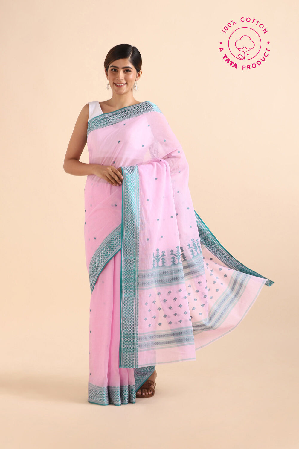Light Pink Pure Cotton Jamdani Saree image number null
