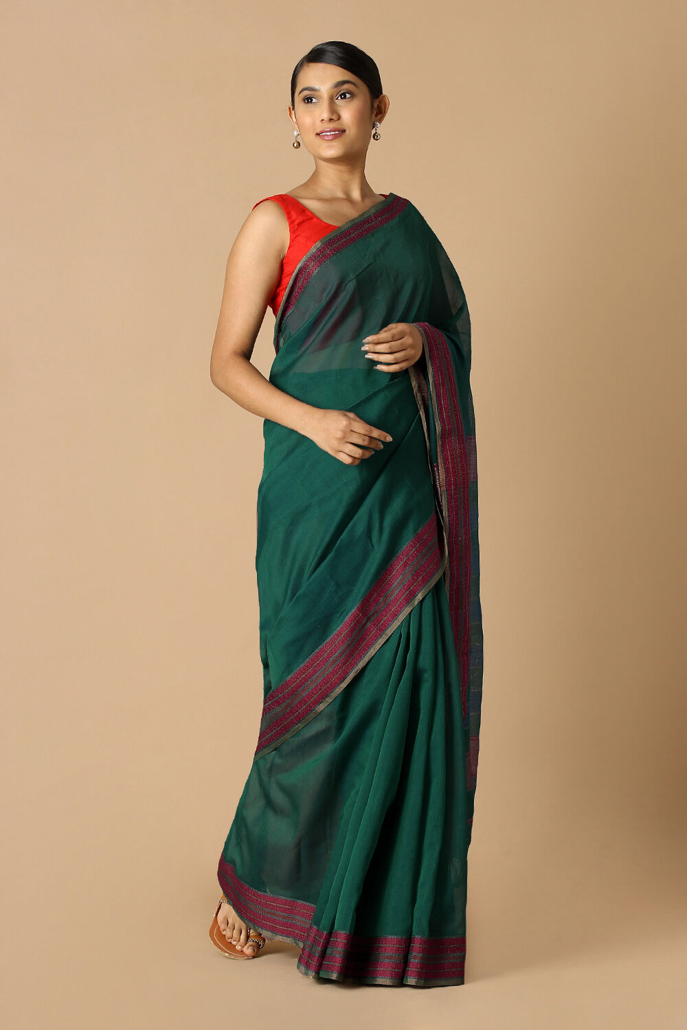 Green Pure Silk Cotton Maheswari Saree image number null