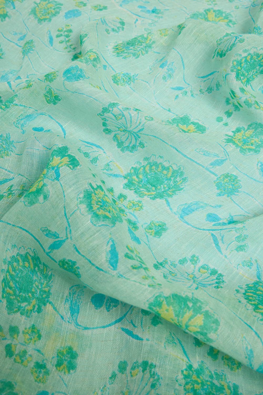 Blue Screen Printed Pure Linen Saree image number null