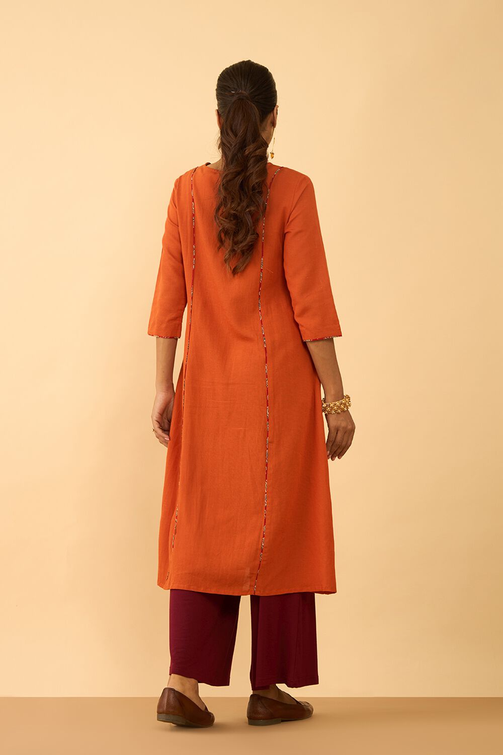 Orange Rayon Cotton Embroidered Kurta image number null