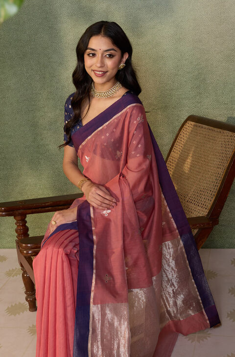 Dark Pink Eknaliya Pure Silk Cotton Chanderi Saree