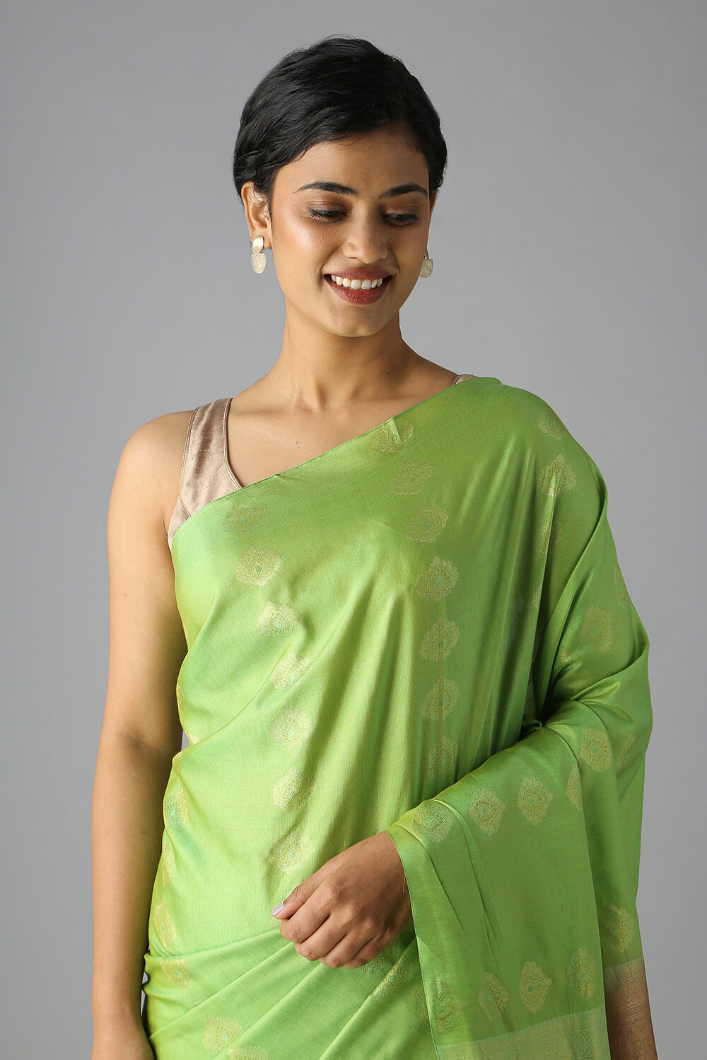 Green Pure Silk Tencel South Saree image number null