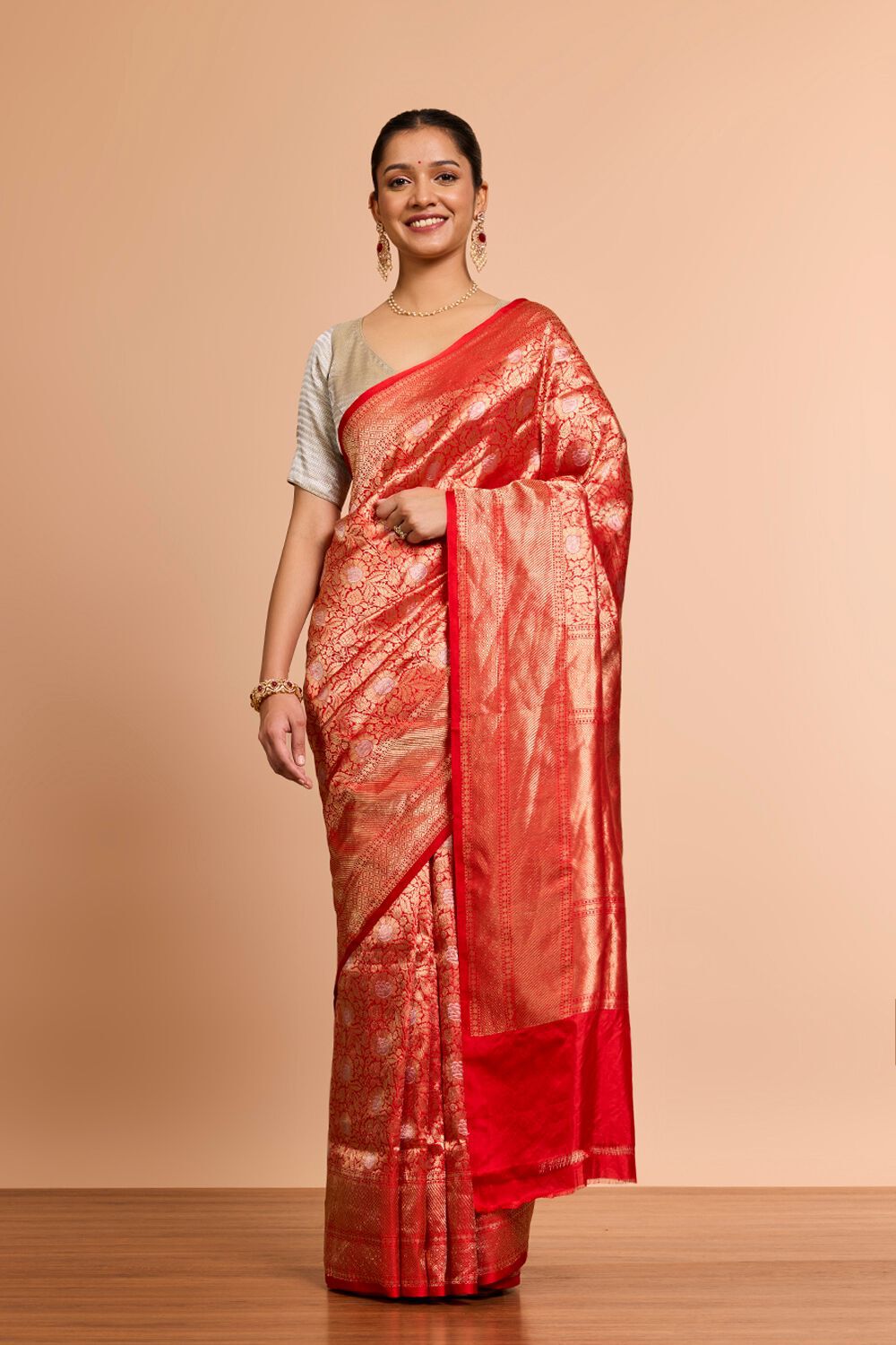 Red Pure Silk Cutwork Banaras Saree image number null