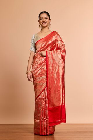 Red Pure Silk Cutwork Banaras Saree thumbnail image number null