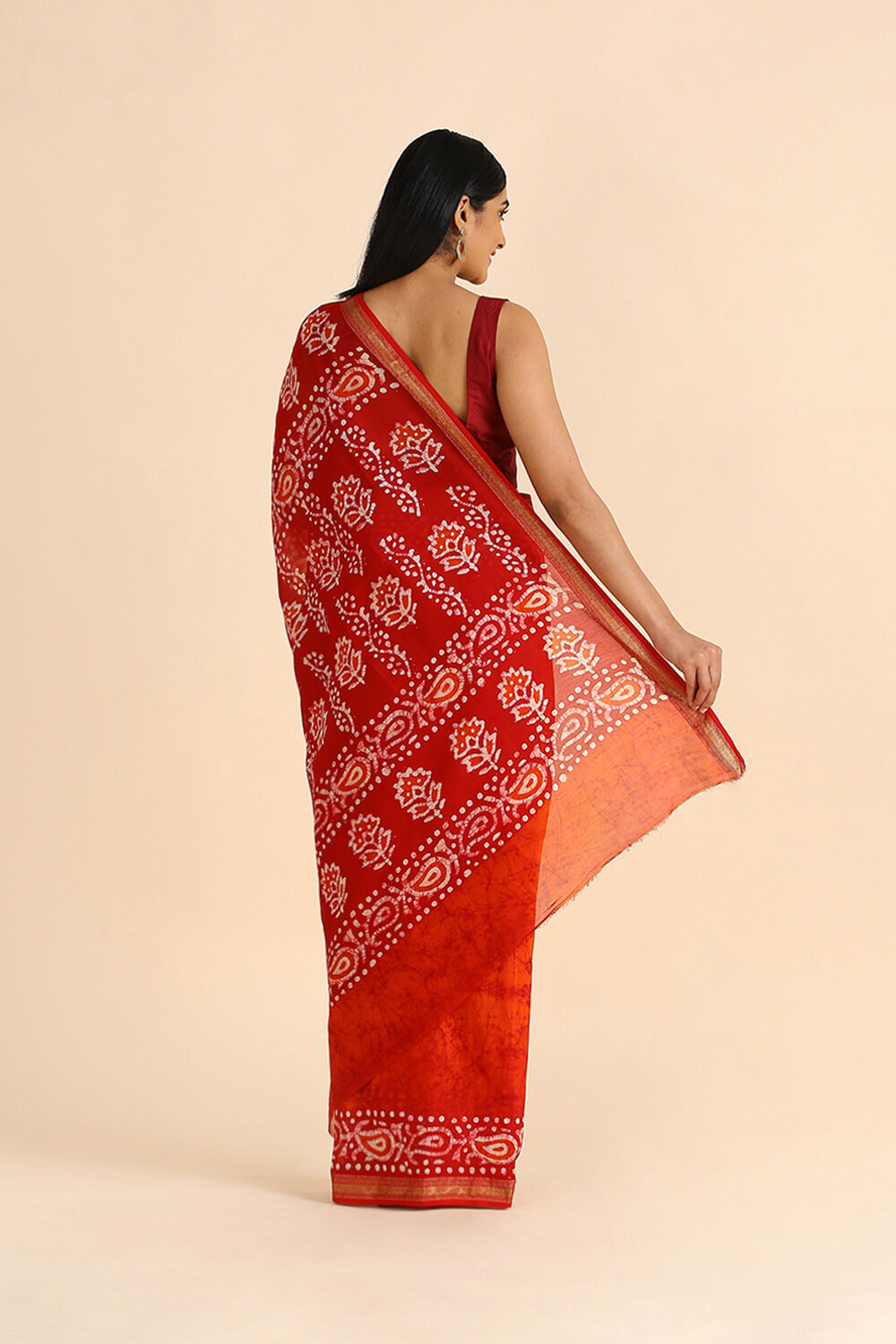 Orange Batik Pure Silk Cotton Saree image number null