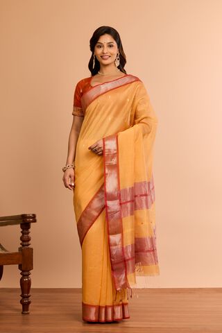 Light Orange Woven Pure Silk Cotton Maheshwari Saree thumbnail image number null