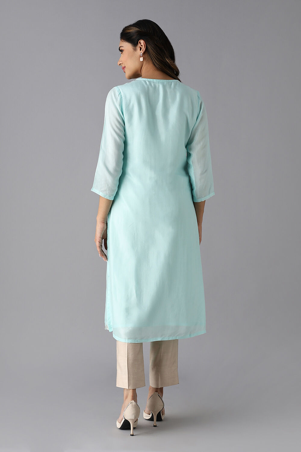 Light Blue Viscose Embroidered Kurta image number null