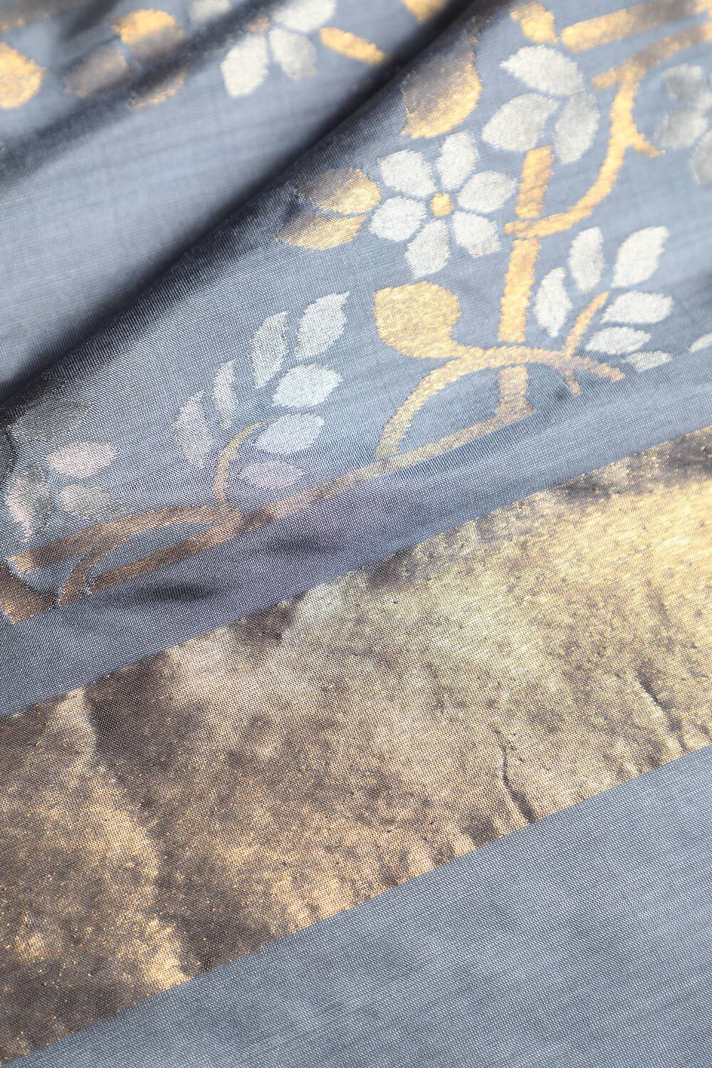 Grey Pure Silk Uppada Jamdani Saree image number null