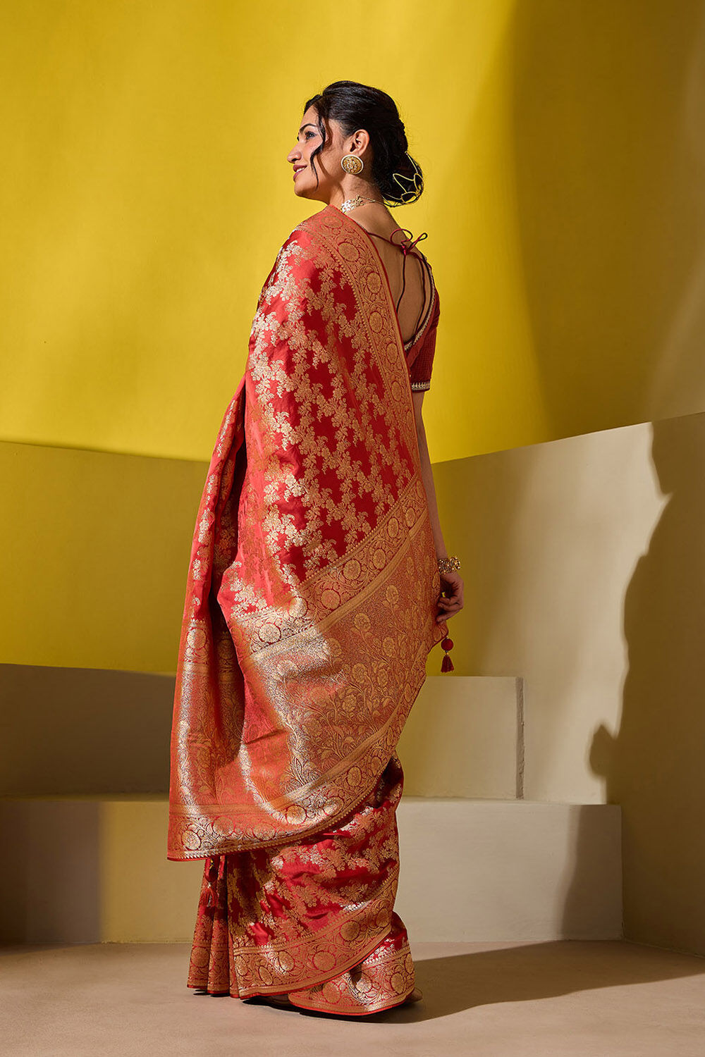 Orange Woven Viscose Saree image number null