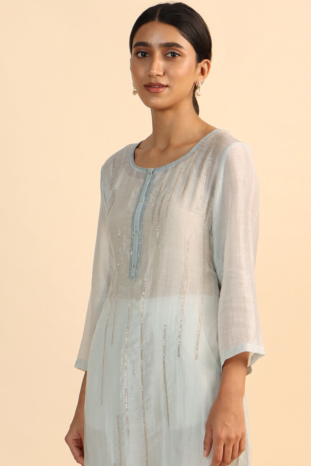 Grey Viscose Embroidered Kurta image number null
