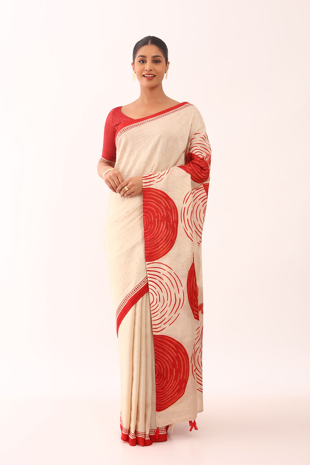 Beige Chattisgarh Pure Tussar Silk Hand Painted Saree image number null