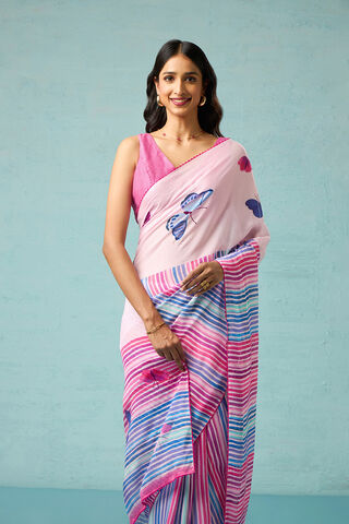 Pink Printed Viscose Crepe Saree thumbnail image number null