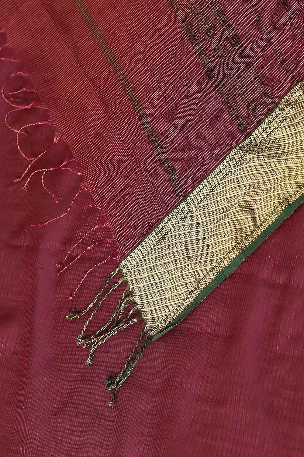 Dark Pink Pure Cotton Tissue Maheswari Saree image number null