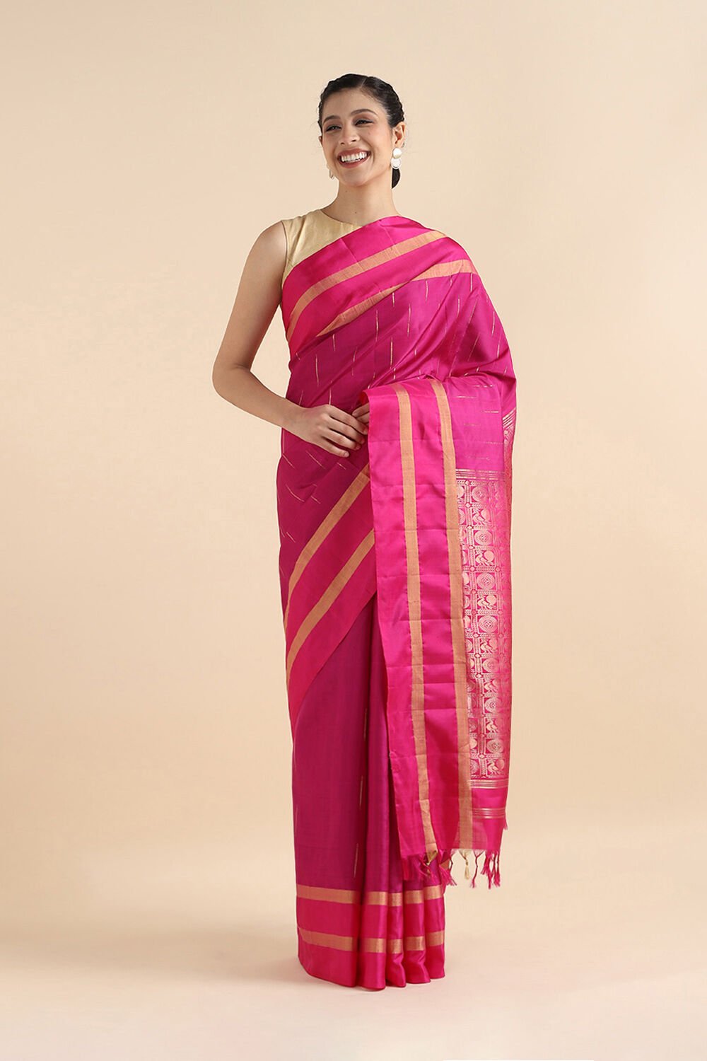 Pink Pure Silk Kanjeevaram Saree image number null