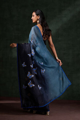 Blue Pure Silk Organza Printed Embroidered Saree thumbnail image number null