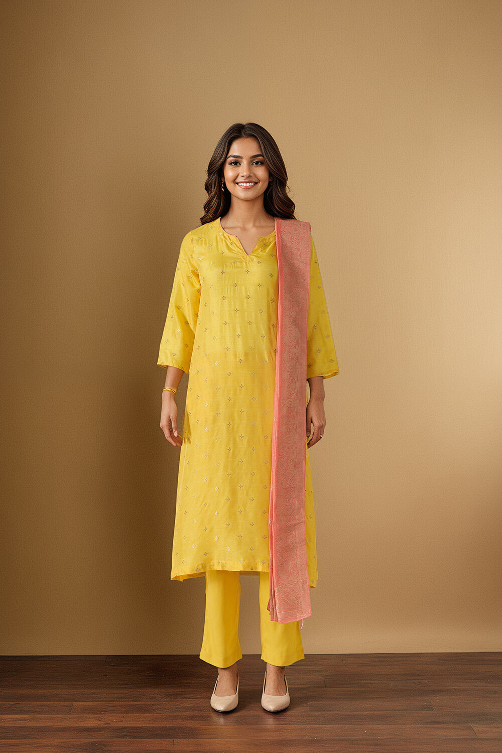 Yellow Viscose Woven Kurta Set image number null