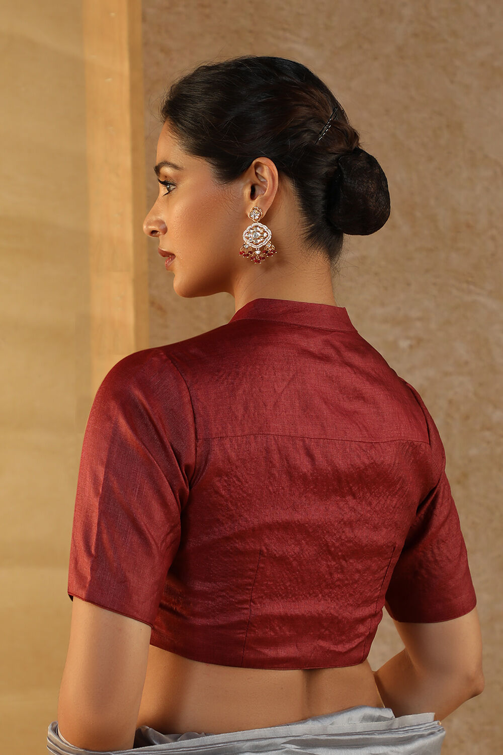 Red Woven Pure Tussar Silk Blouse image number null