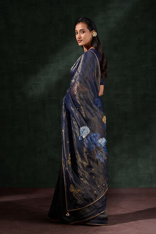 Dark Blue Pure Silk Tissue Embroidered Saree image number